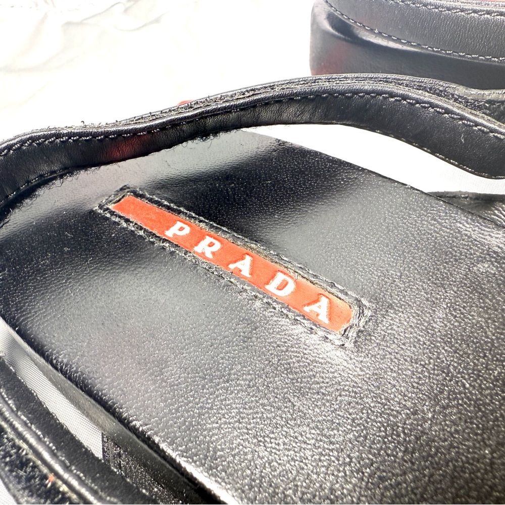Prada  Velcro Fastening Black Criss Cross Leather Sandals. Size 7 - Picture 3 of 10